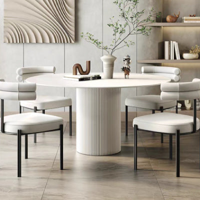 Creamy Style Single poles base - Round Sintered Stone/ Marble top - Dining Table Sydney