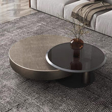 Nesting Coffee Table Brush Bronze Stainless Steel with Black Tampered Glass 80cm + 55cm