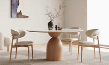 Oak Light Wood Gourd stand Dining Table with matt white sintered stone 1.2m 1.5m round