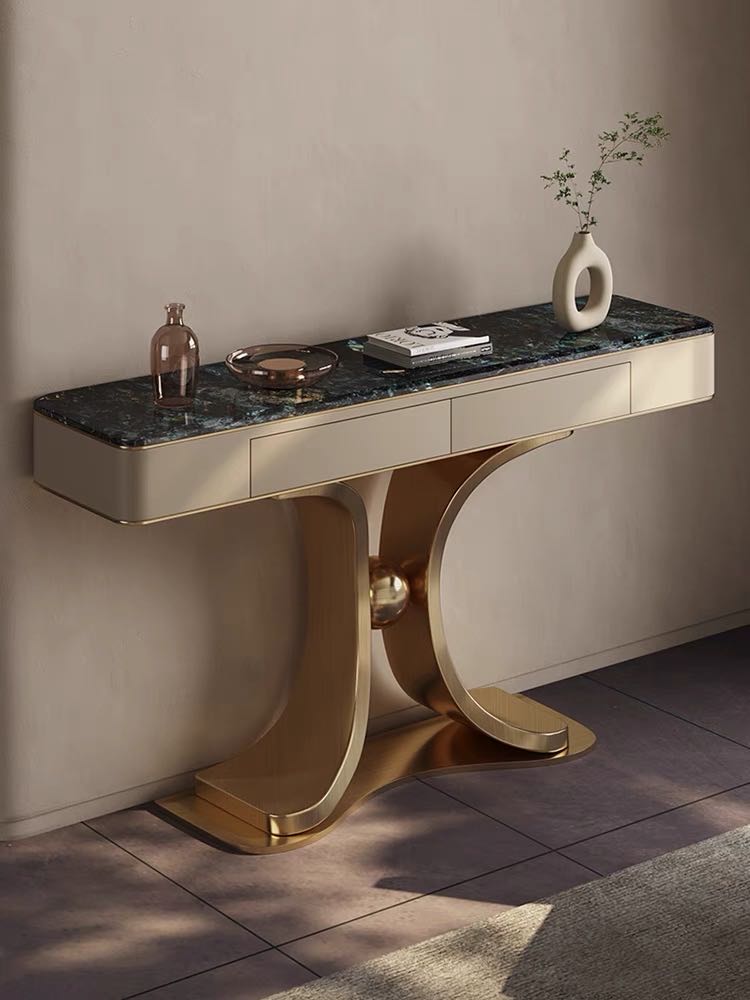 Stylish Curve Edge Sintere Stone Top Or Drawers Flower Butterfly Console/ Hallway Table Drawers console