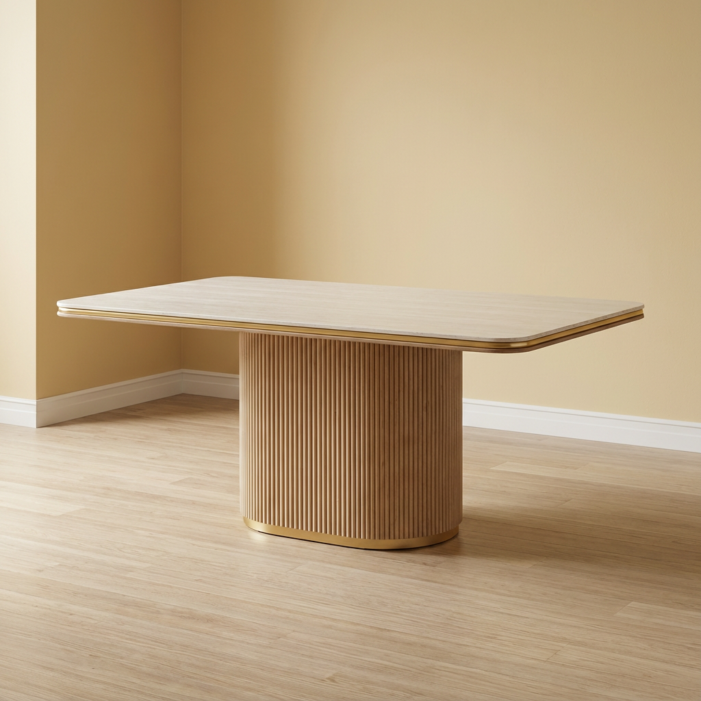 Oval Stand Wooden Dining Table with  Sintered Stone top 1.6m, 1.8m 2m, 2.2m & 2.4m