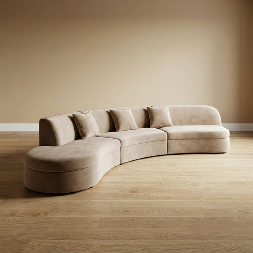Creamy White Boucle / Velvet Curved Lounge