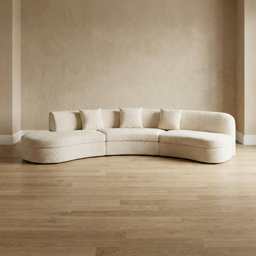 Creamy White Boucle / Velvet Curved Lounge