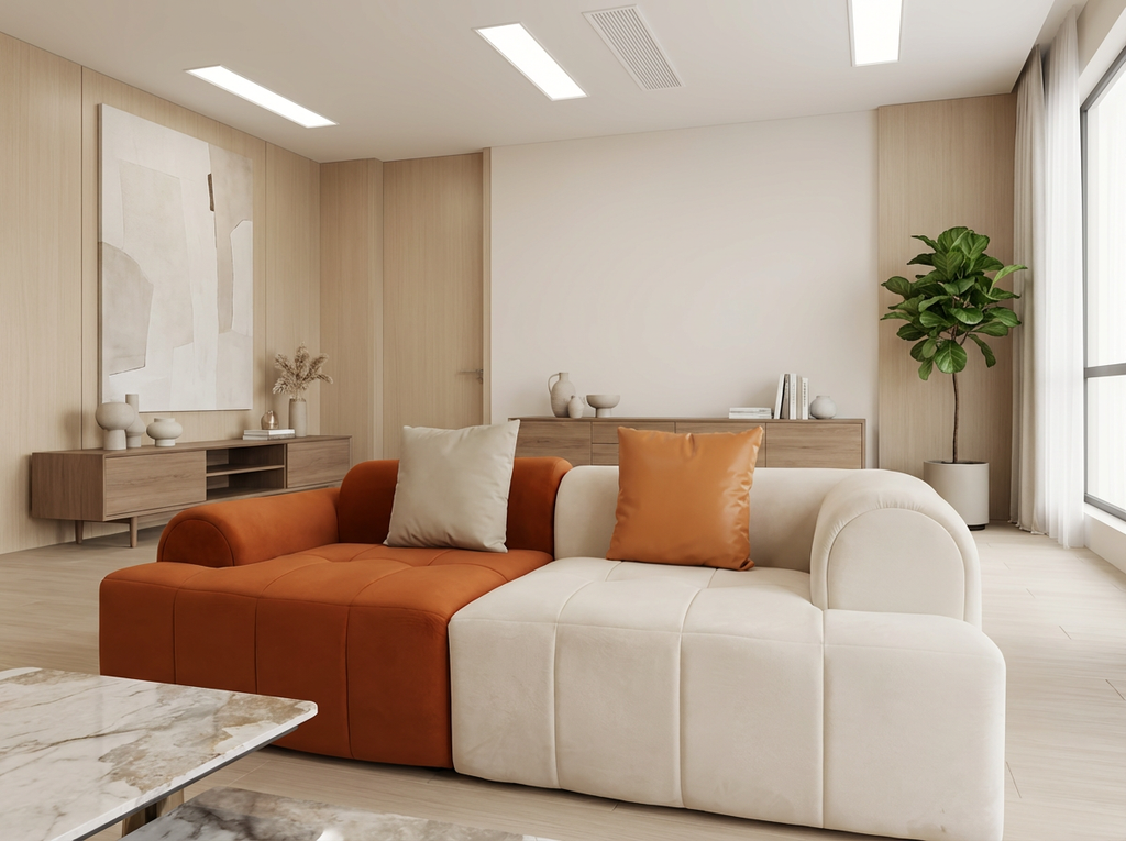 On Sale! Marshmallow Sofa Orange & White Velvet