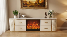 2m Sintered Stone Gold Frame TV Unit with Decorative  Fireplace - customisation available