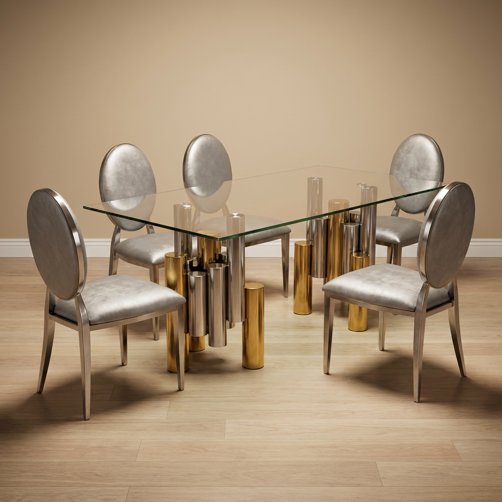 Gold & Silver  Dining Table with Tampered Glass 1.8m x 90cm