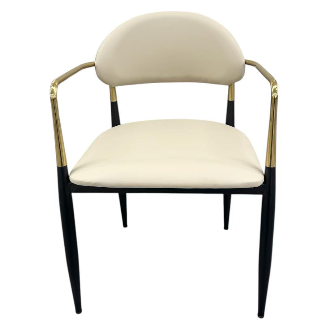 Beige Leather with Gold and Black Frame Dining Chair
