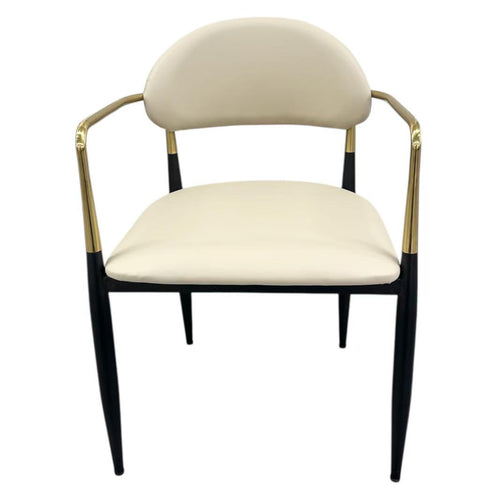 Beige Leather with Gold and Black Frame Dining Chair