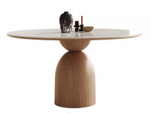 Oak Light Wood Gourd stand Dining Table with matt white sintered stone 1.2m 1.5m round