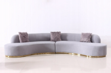 Grey Velvet Curve Lounge With Gold Bse Set L2036