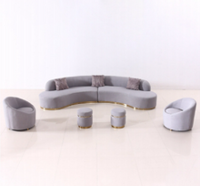 Grey Velvet Curve Lounge With Gold Bse Set L2036
