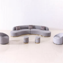 Grey Velvet Curve Lounge With Gold Bse Set L2036