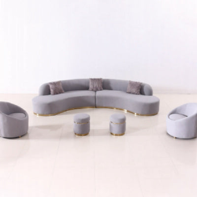 Grey Velvet Curve Lounge With Gold Bse Set L2036