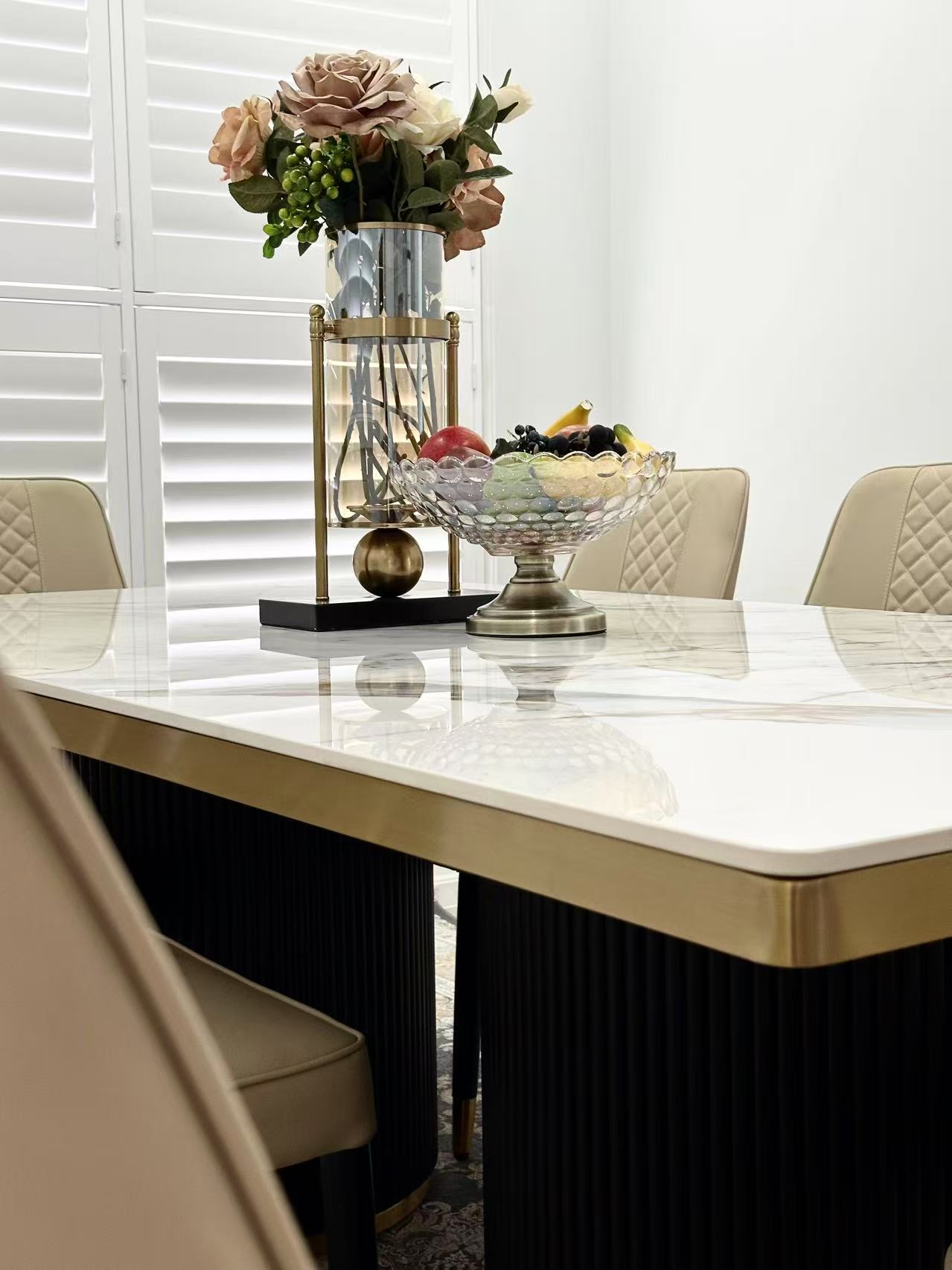 Golden Black Full Cylinder Dining Sintered Stone Dining Table, 2m, 2,2m & 2.4m