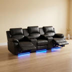 Home Theater Leather Recliner Lounge 3 Seater Black