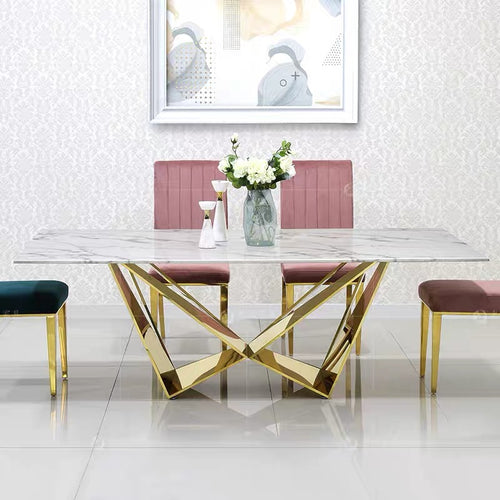 Butterfly Style Stand Dining Table with Shiny Sintered Stone / Marble