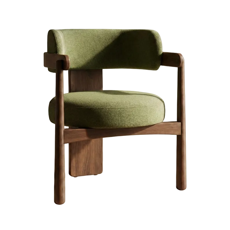 Walnut Frame Wooden Chair with Green Fabric Dining Chair