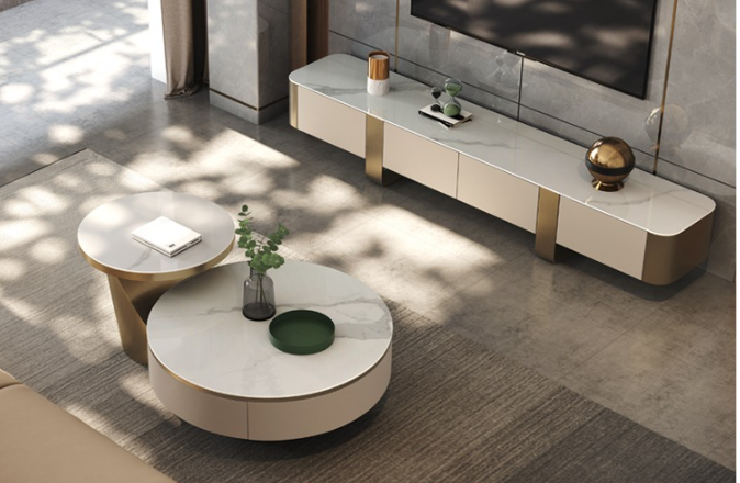 Modern Basket Style Sintered Stone TV Unit & Nesting Coffee Table