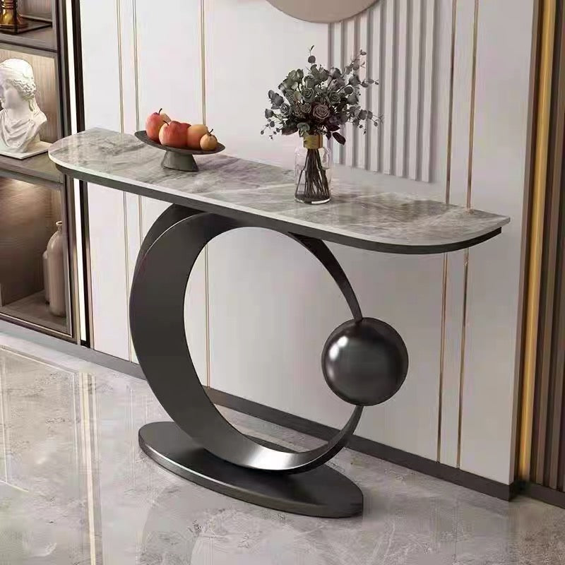 Galaxy & Moon Style Console/ Hallway Table Shiny Sintered Stone Top Gold Base