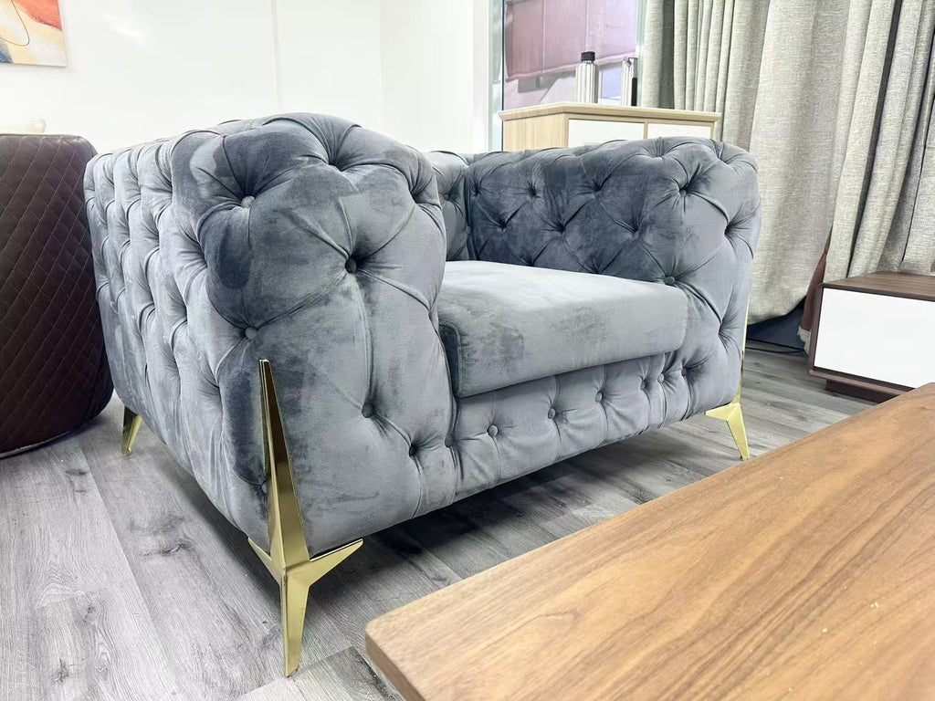 Tufted grey velvet lounge