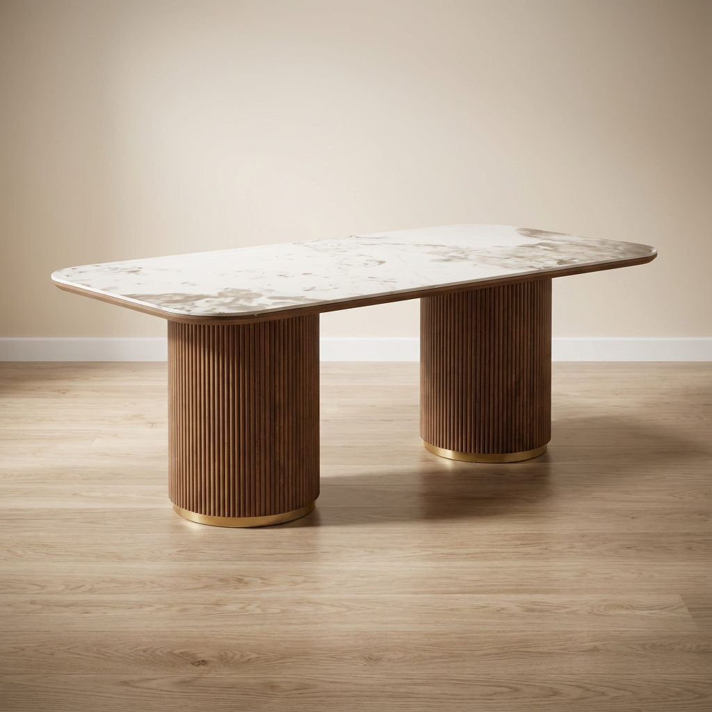 Golden Walnut Full Cylinder Dining Sintered Stone Dining Table, 1.6, 1.8m, 2m, 2,2m & 2.4m