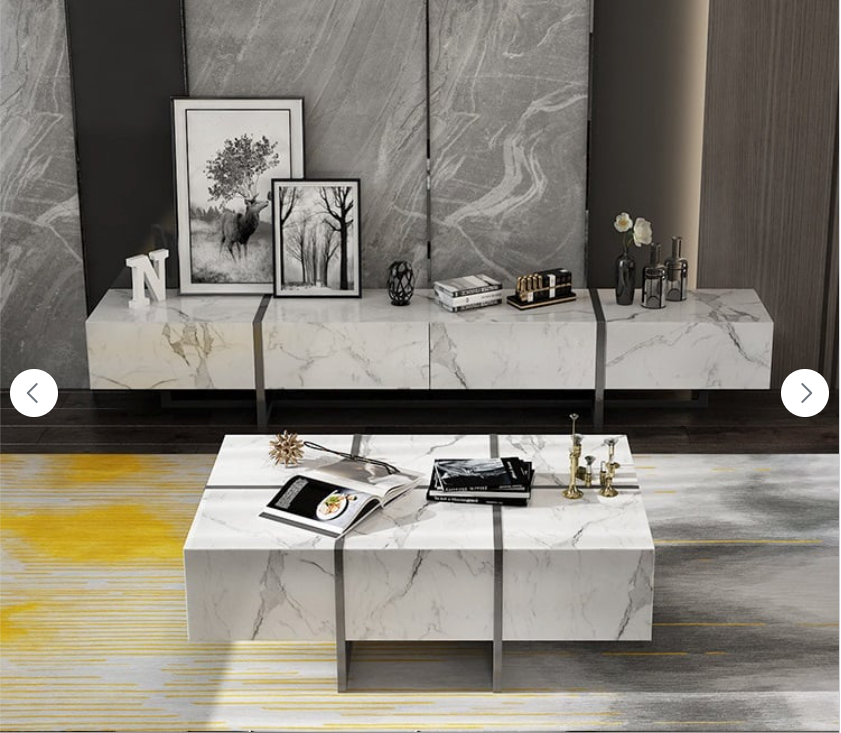 New TV Unit & Coffee Table with Sintered Stone Finish With Gold Decorate White Coffee Table