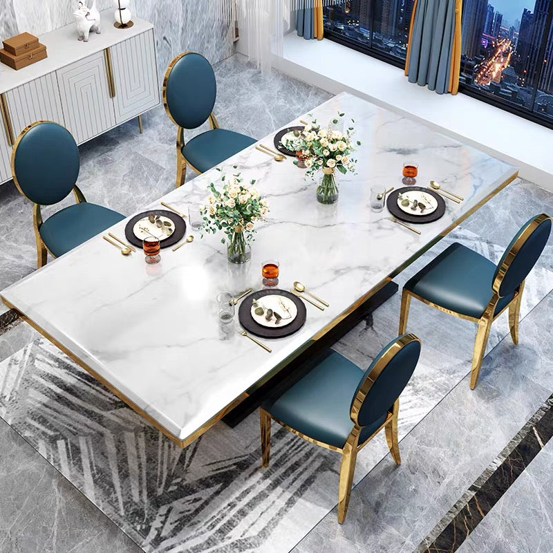Double Rings Stands Dining Table with Marble / Shiny Sintered Stone Top - Dining Table Sydney