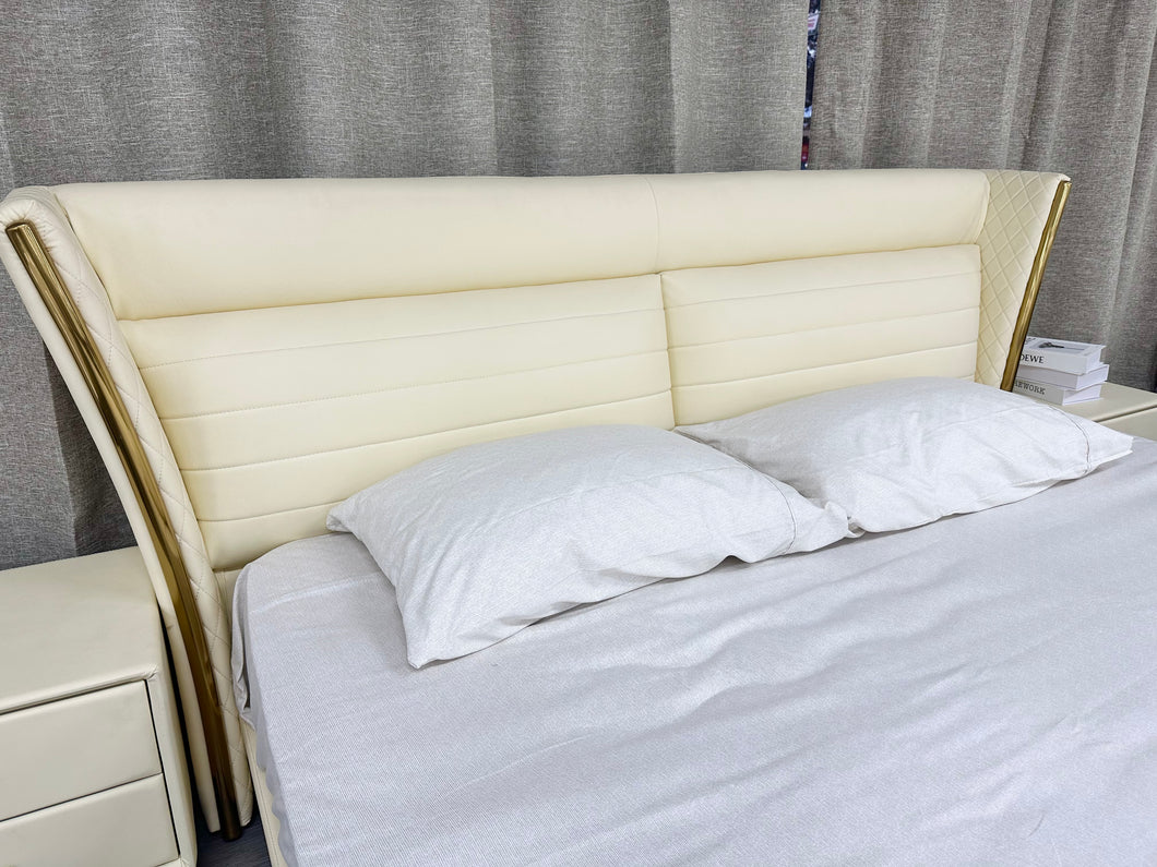 Leather bed set -Bed Frame, Bed Side Table & Mattresss Floor stock