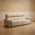 Beige White Leather Electric sliding seat Sofa Bed 2.5 Seater/ 4.5 Seater 2.5 Seater (2 sliding) - Brown Leather - 225cm x 105cm x 95 cm