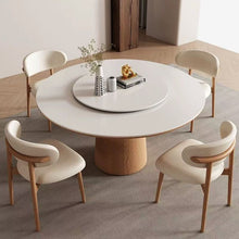 Oak Veneer Light Wood Colour Gourd stand Dining Table with matt white sintered stone 1.2m 1.5m round