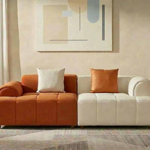 On Sale! Marshmallow Sofa Orange & White Velvet