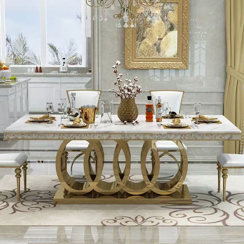 Large Rings Style Luxury Dining Table with Marble or Sintered Stone- 1.6m/ 1.8m/ 2m/ 2.2m/ 2.4m