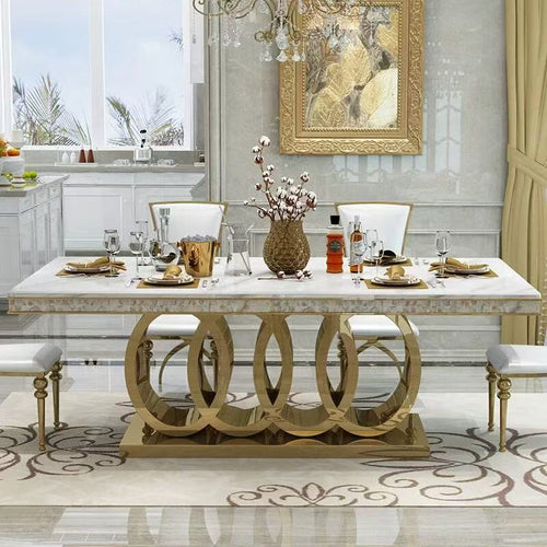 Large Rings Style Luxury Dining Table with Marble or Sintered Stone- 1.6m/ 1.8m/ 2m/ 2.2m/ 2.4m