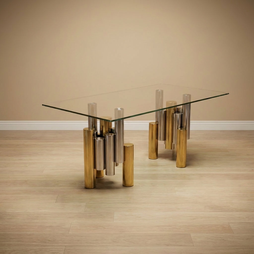 Gold & Silver  Dining Table with Tampered Glass 1.8m x 90cm