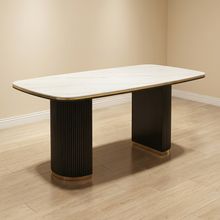 Golden Black Half Cylinder Dining Sintered Stone Dining Table, 1.6, 1.8m, 2m, 2,2m & 2.4m