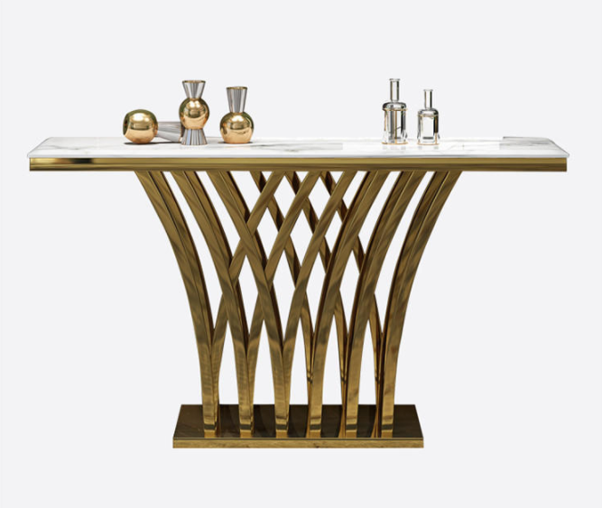 Modern Console/ Hallway Table H050 Marble/ Sintered stone with Gold Flower Stand 1.5m Console