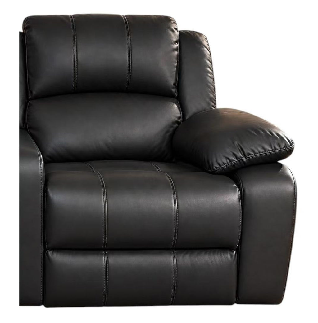 Home Theatre Leather Recliner Lounge, 3 Seater, Black