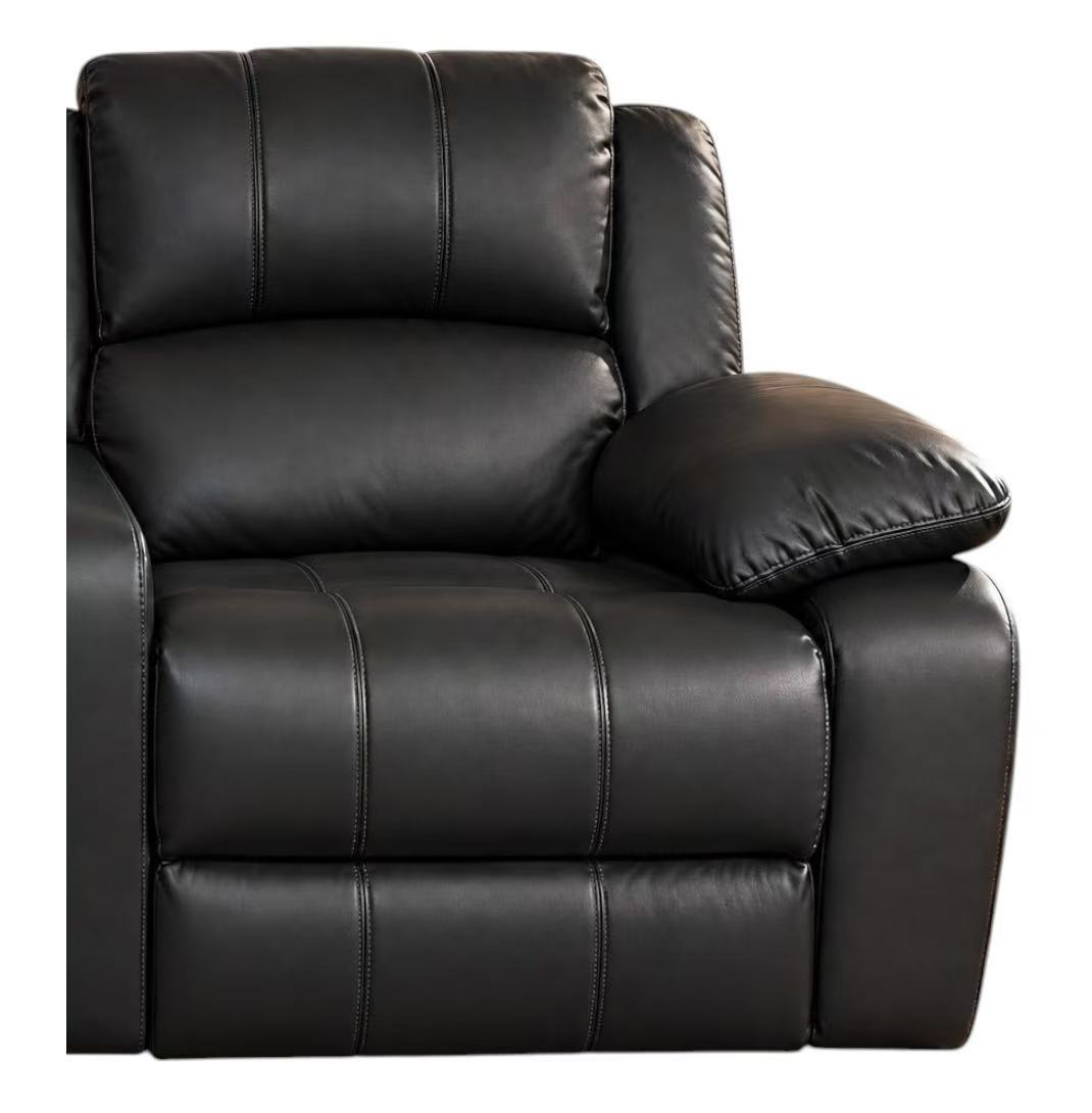Home Theatre Leather Recliner Lounge, 3 Seater, Black