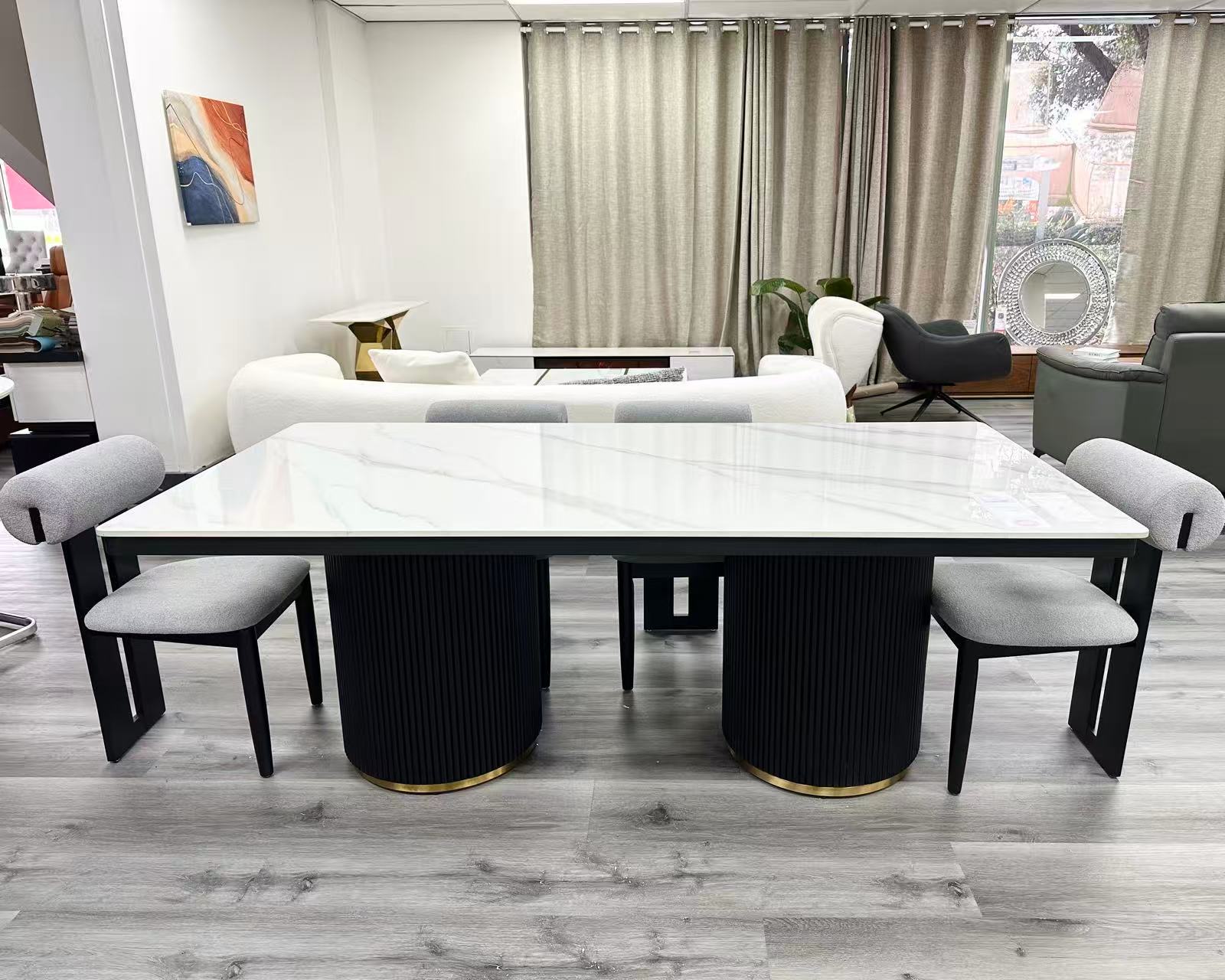 Golden Black Full Cylinder Dining Sintered Stone Dining Table, 2m, 2,2m & 2.4m