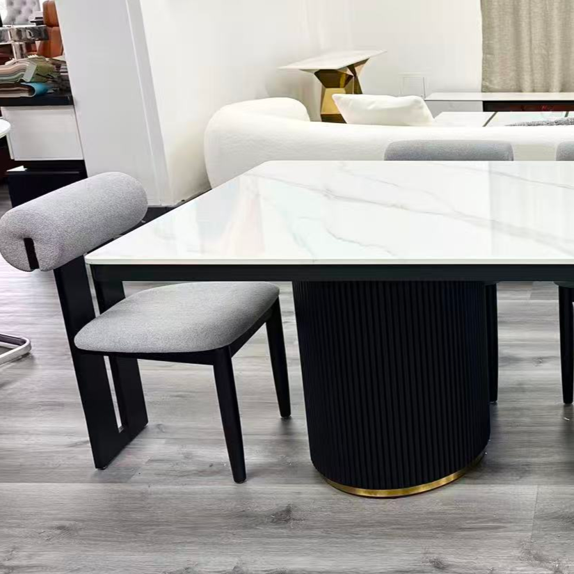 Golden Black Full Cylinder Dining Sintered Stone Dining Table, 2m, 2,2m & 2.4m
