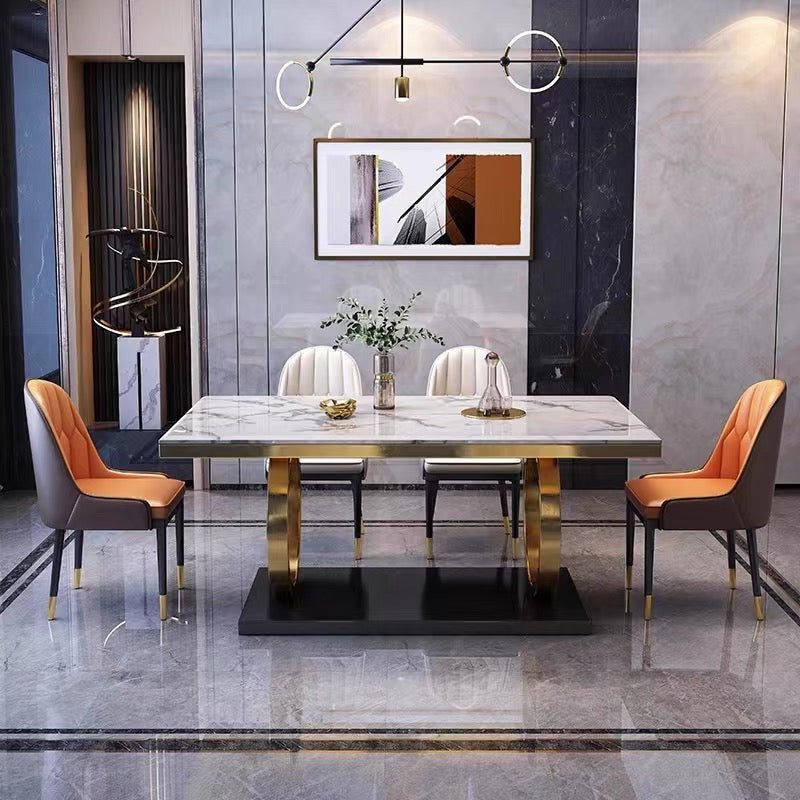 Double Rings Stands Dining Table with Marble / Shiny Sintered Stone Top 160*90cm - Dining Table Sydney