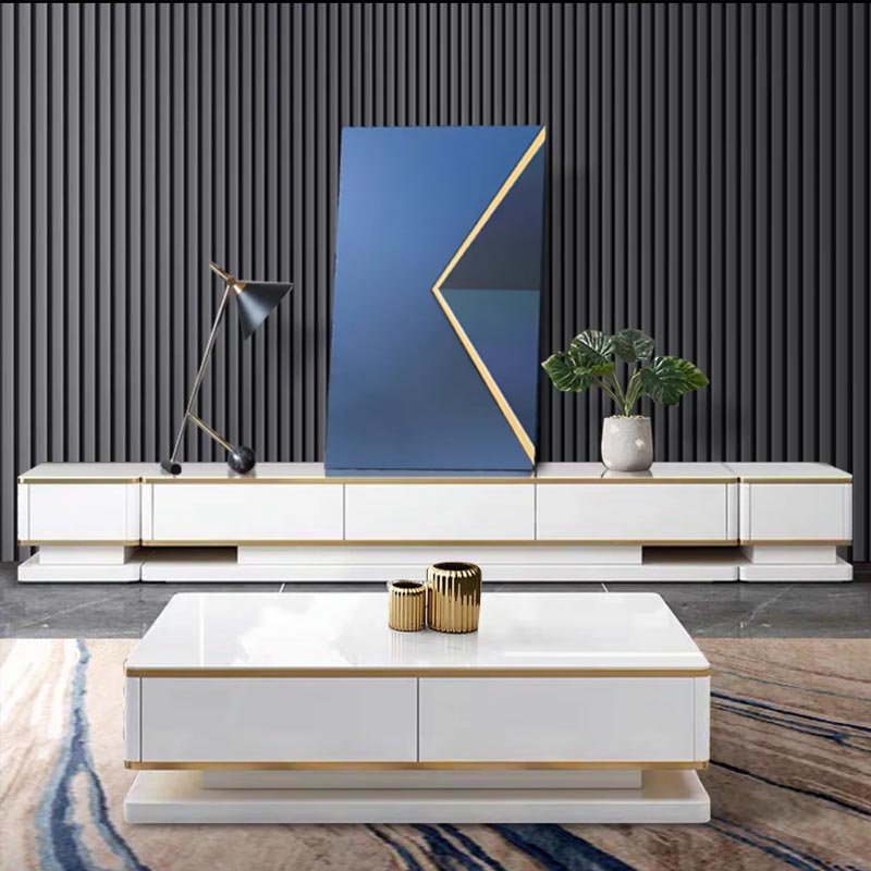 Sintered Stone High Gloss TV Unit Or Coffee Table White Sintered Stone Or Black Glass