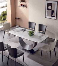 Half Moon Dining Table Grey Steel Base with Sintered Stone or Marble