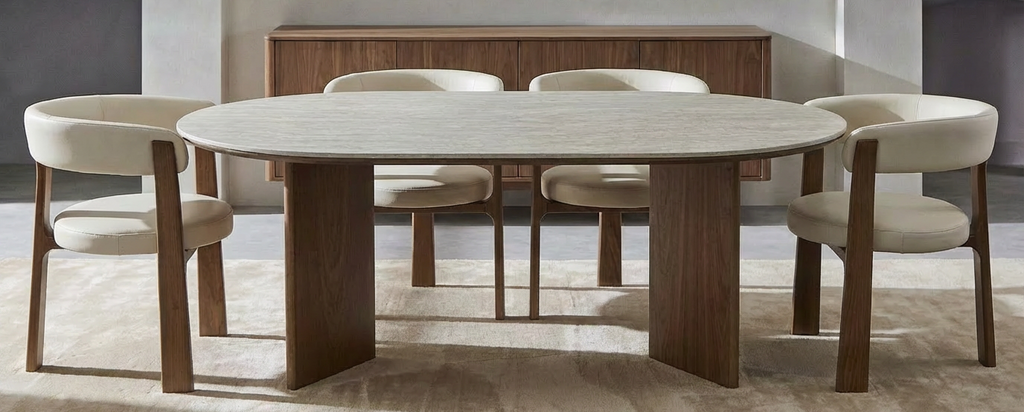 Wooden Dining Table with Matt Travertine Sintered Stone