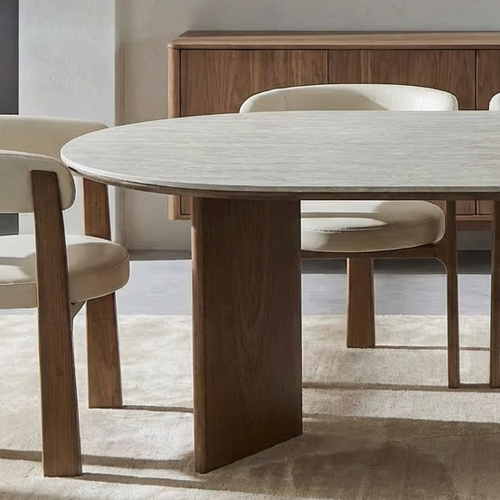 Wooden Dining Table with Matt Travertine Sintered Stone