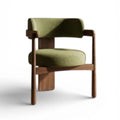 Walnut Frame Wooden Chair with Green Fabric Dining Chair