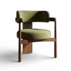 Walnut Frame Wooden Chair with Green Fabric Dining Chair