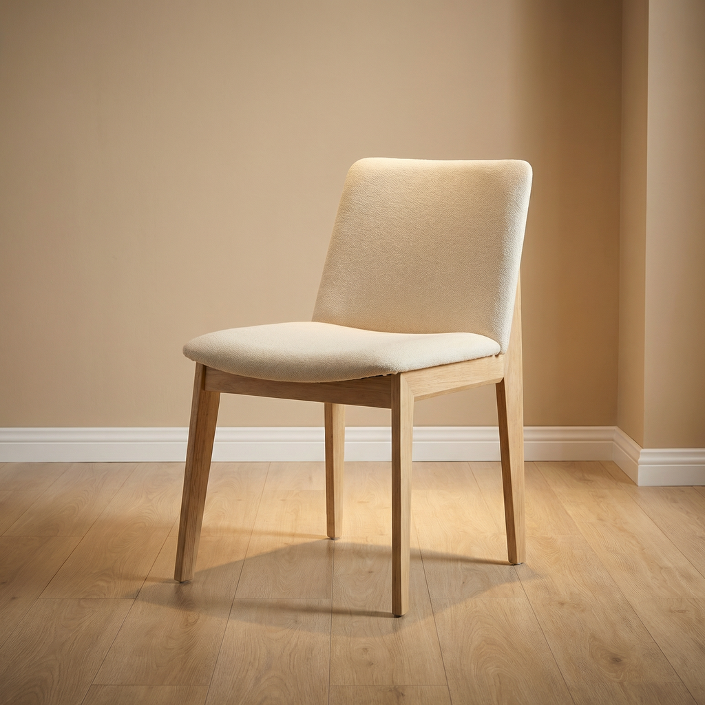 Nature Oak Chair with Creamy White Fabric