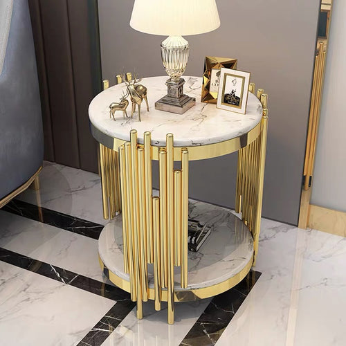 Golden Strip Side Table - Sintered Stone/ Marble Top