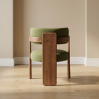 Walnut Frame Wooden Chair with Green Fabric Dining Chair